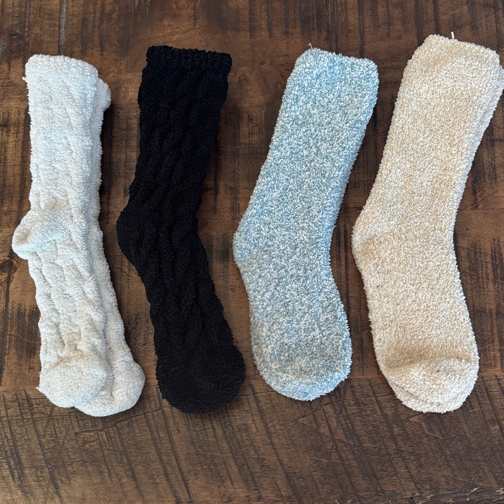 Bundle of fuzzy Socks Set - Black, Blue, Cream, and Tan